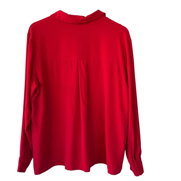 Eileen Fisher Silk Georgette Crepe Classic Collar Shirt Color Red Size Large - Picture 5 of 12